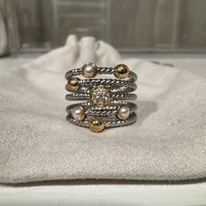 Elegant Silver and Gold Pearl Ring